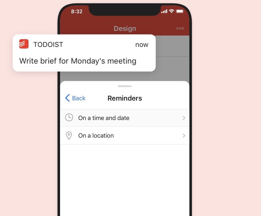 interfaccia della funzionalità Pro dei promemoria su Todoist mobile
